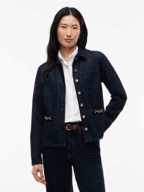 Blue Gold-Tone Button Denim Slim Jacket  Women