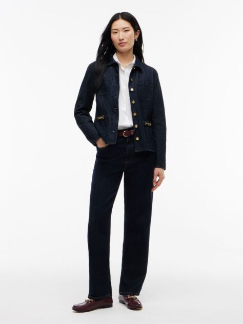 Blue Gold-Tone Button Denim Slim Jacket  Women