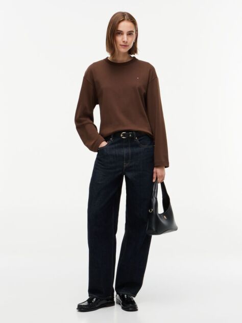 Brown Interlock Knit Relaxed Long Sleeve T-Shirt  Women
