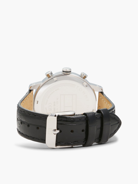 Black Black Ionic-Plated Leather Strap Watch  Men