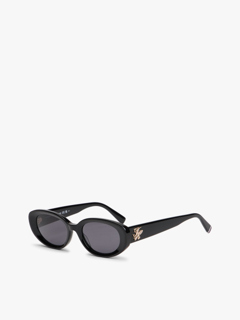 Black Logo Plaque Oval Sunglasses  Women