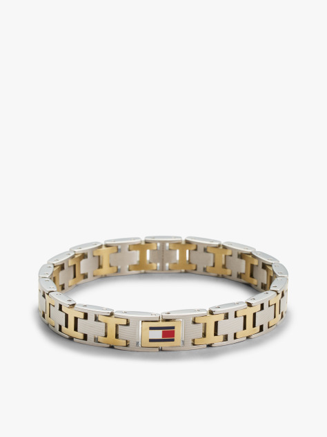 Multi Gold-Plated Two-Tone Flag Chain-Link Bracelet  Men