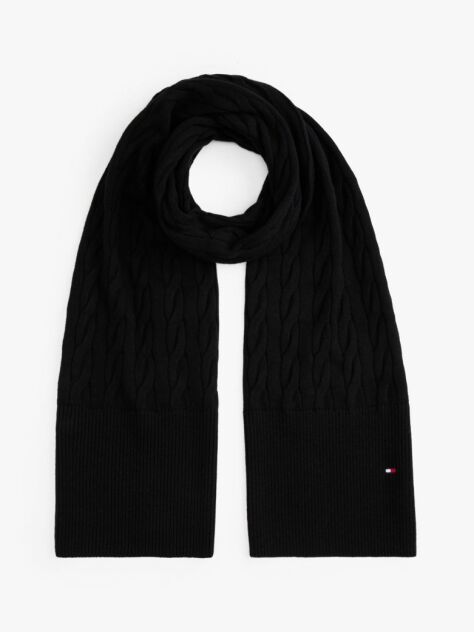 Μαύρο Μάλλινο Κασκόλ Με Σημαία Hilfiger Και Cable Πλέξη  Άνδρες