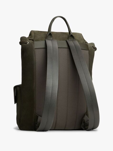 Green Soft Suede Logo Flap Backpack  Men