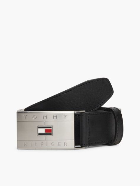Black Flag Plaque Leather Belt  Men