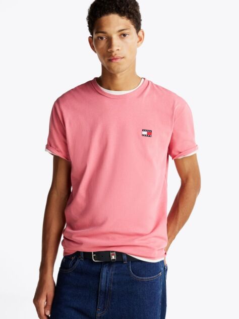 Ροζ T-Shirt Με Σήμα Tommy Και Κανονική Λαιμόκοψη  Άνδρες