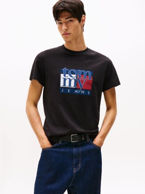 Μαύρο T-Shirt Σε Slim Γραμμή Με Σημαία  Άνδρες
