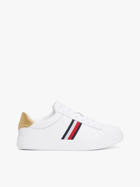 White Essential Leather Court Trainers  Women