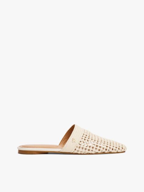 Beige Crochet TH Monogram Plaque Mules  Women