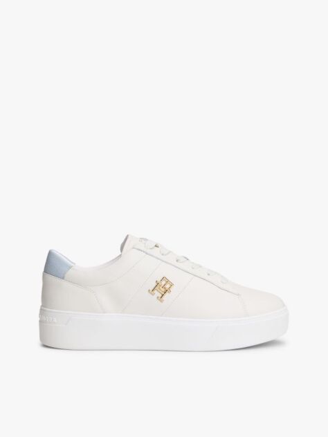 Multi Leather Platform Court Trainers  Women