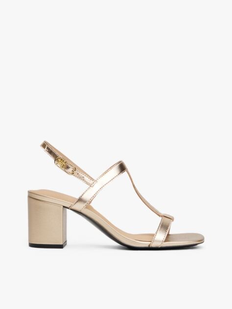 Gold Metallic Leather Block Heel Sandals  Women
