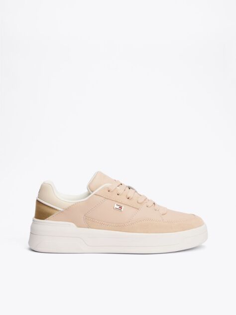 Beige Metallic Panel Basketball Trainers  Women