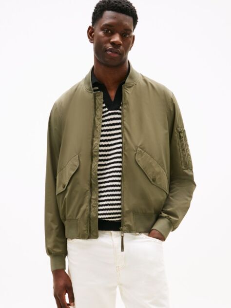 Green Packable Water Repellent Relaxed Bomber Jacket  Men