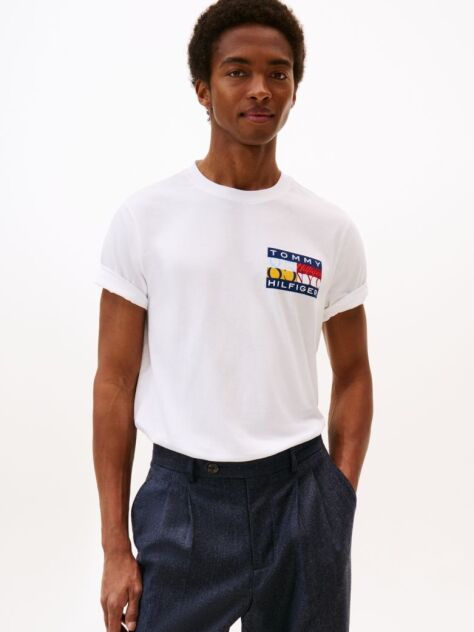 Άσπρο Jersey T-Shirt Με Κλασική Λαιμόκοψη Και Λογότυπο  Άνδρες