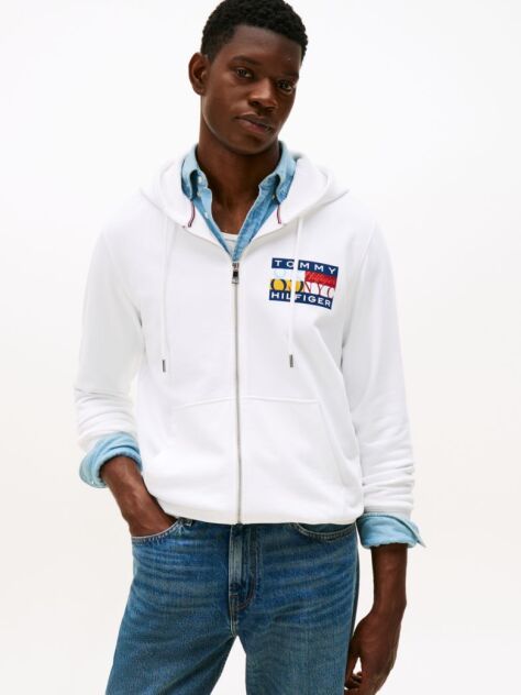 Άσπρο TH Hoodie Με Colour Σημαία  Άνδρες