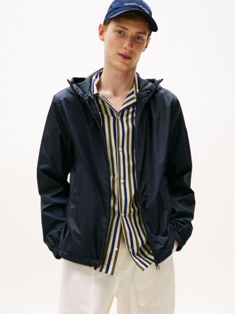 Blue Windbreaker Hooded Jacket  Men