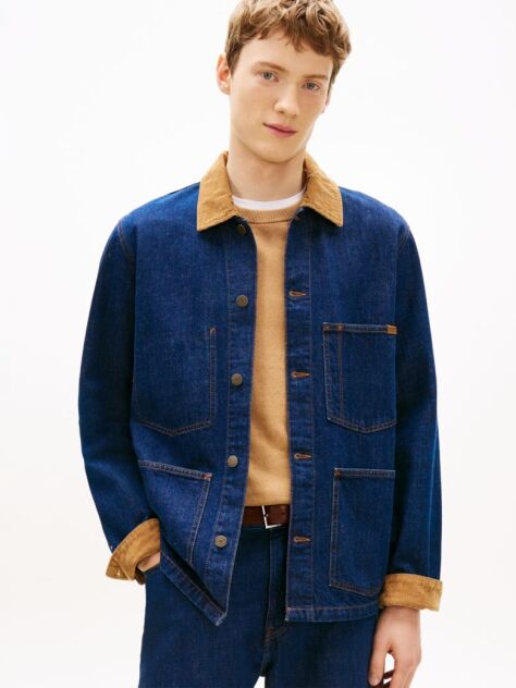 Μπλε Denim Τζάκετ Με Κοτλέ Γιακά  Άνδρες