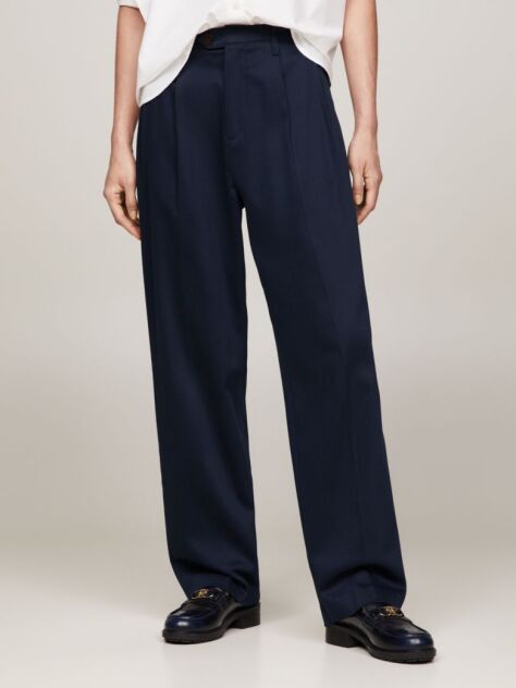 Blue Relaxed Fit Straight Leg Chinos  Women