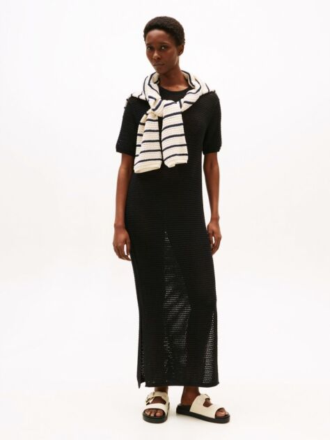 Black Pointelle Crochet Maxi Jumper Dress  Women