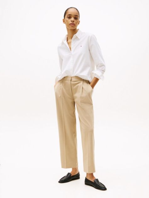 Beige Tapered Leg Low Rise Cropped Trousers  Women