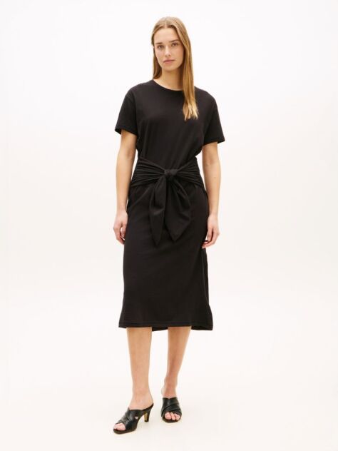 Black Textured Knot Relaxed Midi T-Shirt Dress  Women