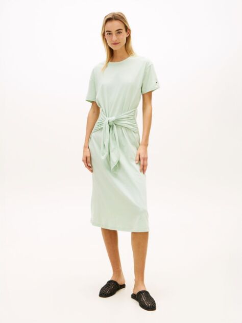 Green Textured Knot Relaxed Midi T-Shirt Dress  Women