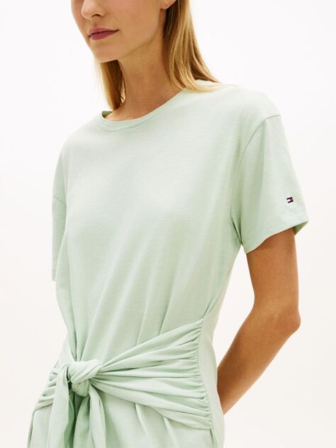 Green Textured Knot Relaxed Midi T-Shirt Dress  Women