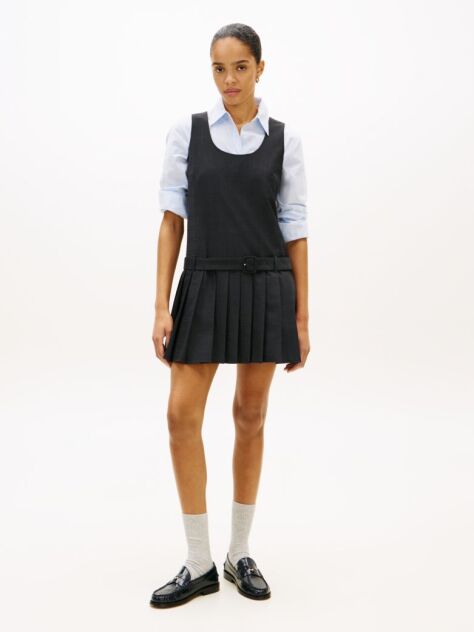 Grey Check Wool Blend Mini Shift Dress  Women