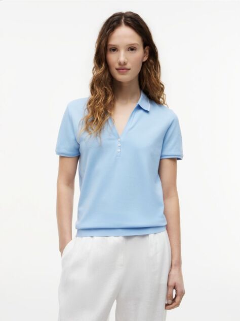 Blue Regular Fit Pique Henley Polo Shirt  Women