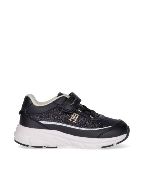 Black Logo Hook And Loop Sneakers  Girls