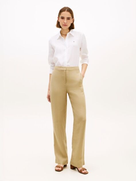 Μπεζ Tailored Λινό Παντελόνι Σε Ίσια Γραμμή  Γυναίκες