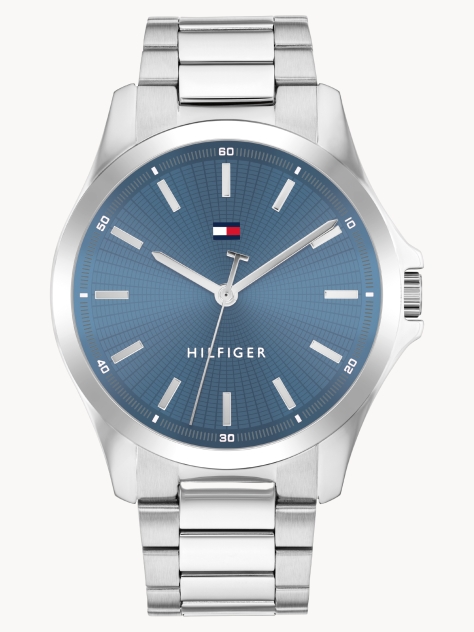 Blue Silver-Plated Stainless Steel Watch  Men