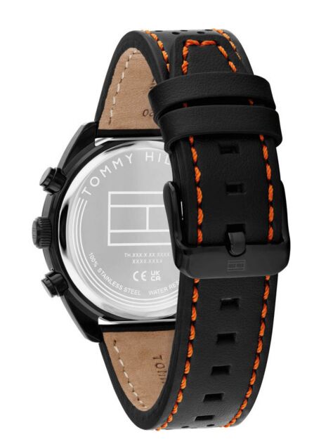Black Black Perforated Leather Contrast Bezel Watch  Men