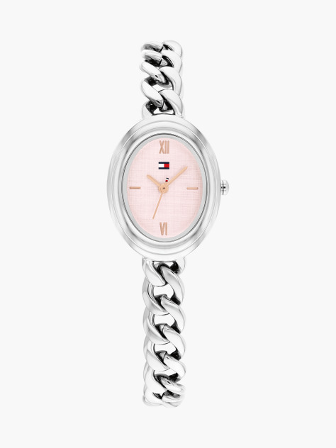 Pink Oval Dial Stainless Steel Bracelet Watch  Women