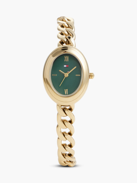 Green Green Oval Dial Gold-Plated Bracelet Watch  Women