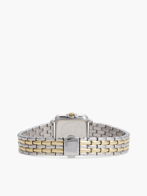 White Two-Tone Stainless Steel Rectangular Watch  Women