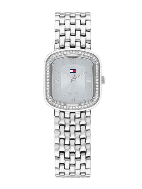 Silver Crystal Bezel Silver Rectangular Dial Watch  Women