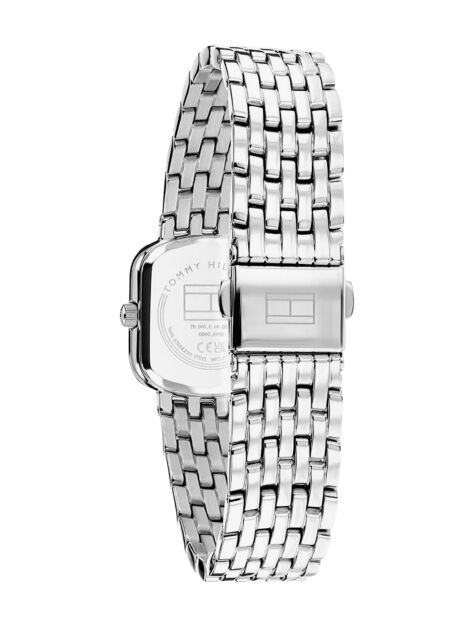 Pink Crystal Bezel Silver Rectangular Dial Watch  Women