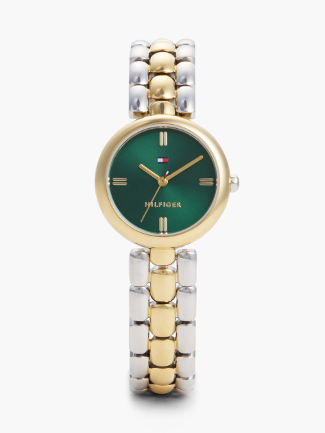 Green Green Dial Two-Tone Gold-Plated Stainless Steel Watch  Women
