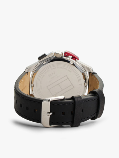 Black Black Leather Strap Chronograph Watch  Men