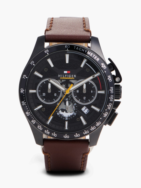 Black Black Dial Brown Leather Strap Watch  Men