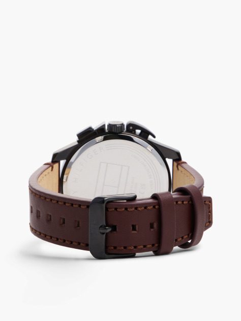 Black Black Dial Brown Leather Strap Watch  Men