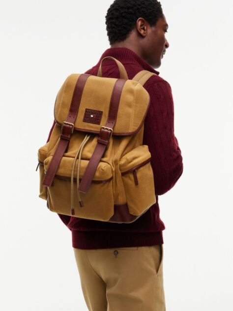 Brown Logo Patch Buckle Flap Backpack  Men
