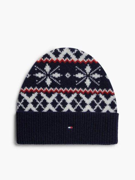 Blue Wool Blend Fair Isle Beanie  Men