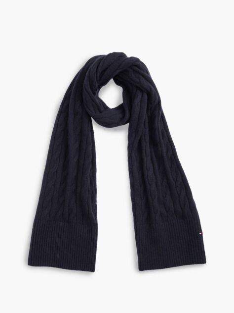 Blue Lambswool Blend Cable Knit Scarf  Men