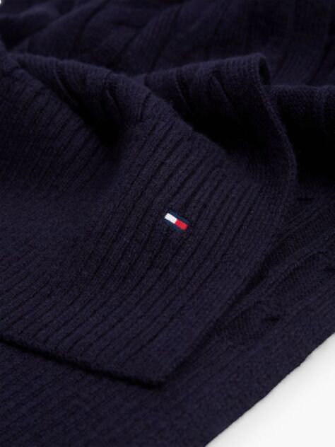 Blue Lambswool Blend Cable Knit Scarf  Men