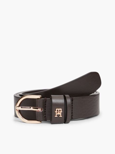 Brown Essential TH Monogram Leather Belt  Women