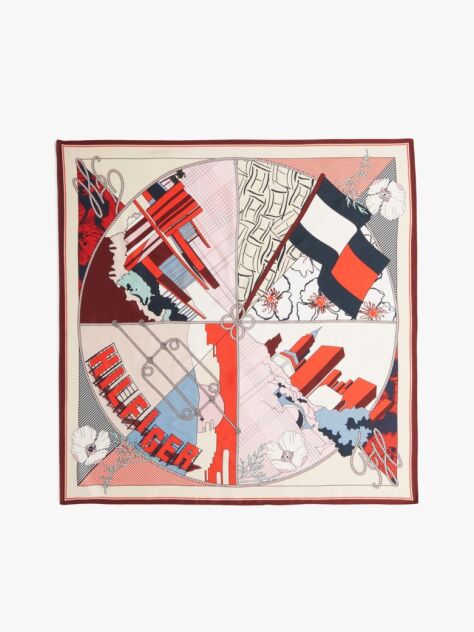Multi Hilfiger Flag Pure Silk Floral Square Scarf  Women