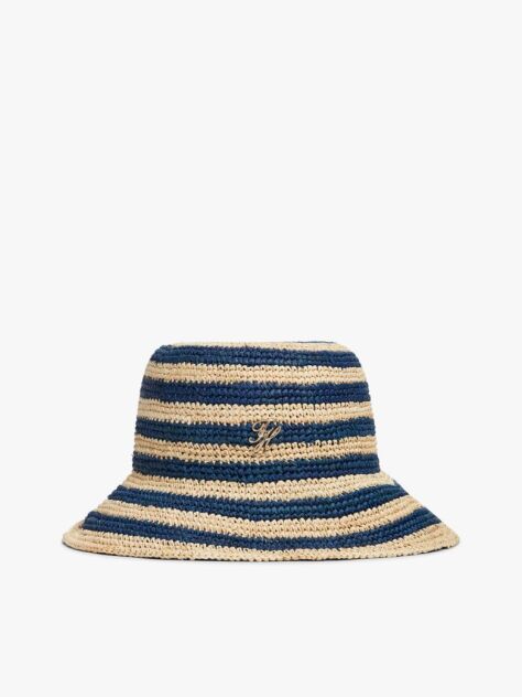 Multi Stripe Raffia Bucket Hat  Women