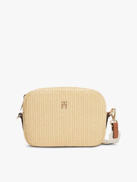 Beige Raffia Crossbody Camera Bag  Women